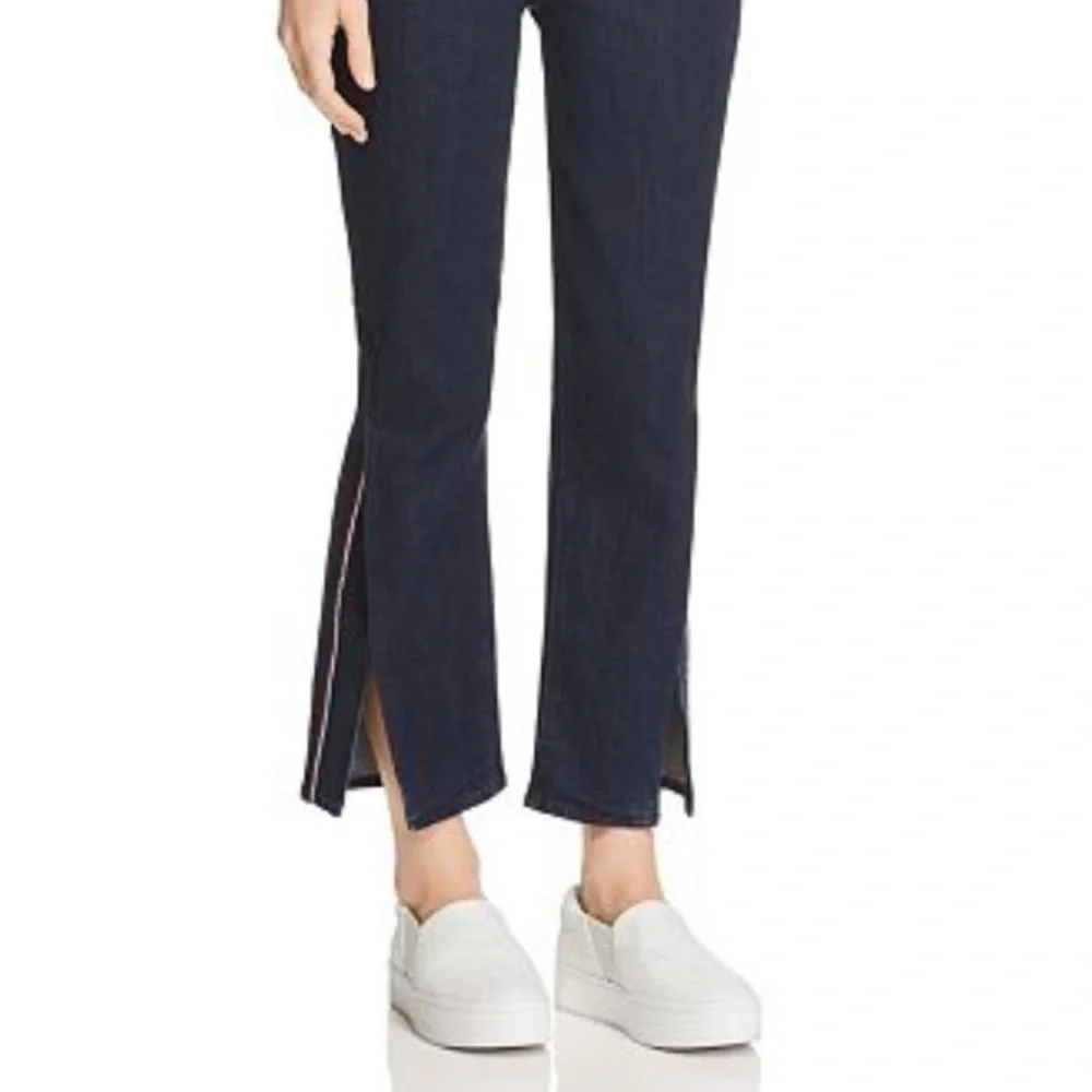 Parker Smith Peekaboo Split Hem Side Stripe Jeans in Baltic Dark Wash Size 28